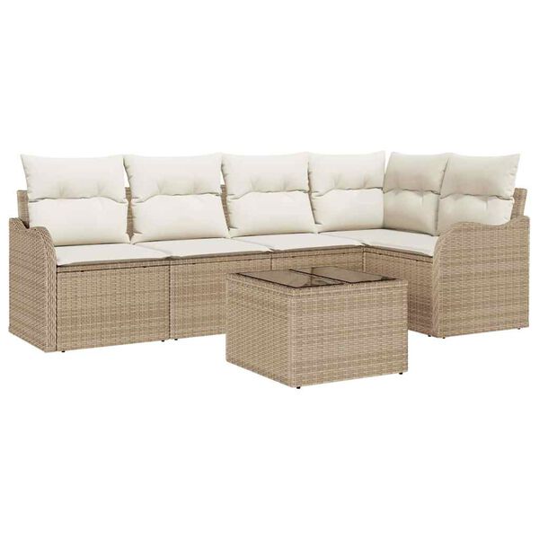 vidaXL Tuin Sofa Set met kussen 6 pcs Beige Poly riet