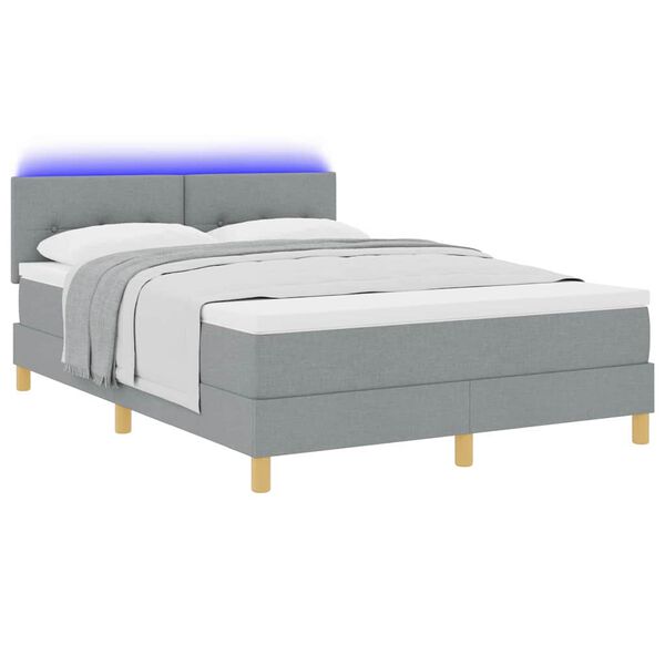 vidaXL LED Box Spring Bed met matras Lichtgrijs 160 x 200 cm Stof