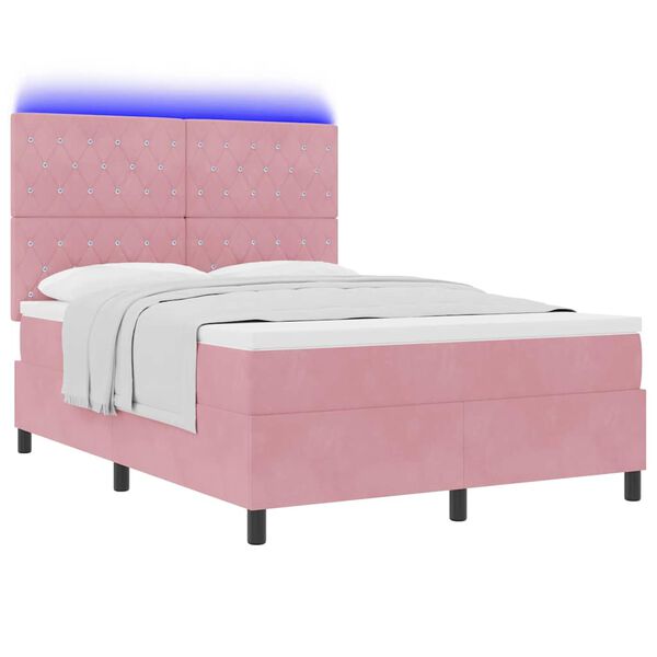 vidaXL LED Box Spring Bed met matras Roze 140 x 200 cm Stof