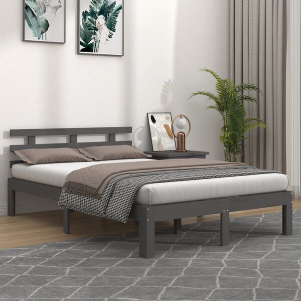 vidaXL Bedframe massief hout grijs 150x200 cm