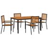 vidaXL Tuin eettafelset 5 pcs Zwart en Bruin poly rattan