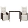 vidaXL 3-delige Bistroset met kussens poly rattan bruin