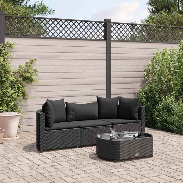 vidaXL 4-delige Loungeset met kussens poly rattan zwart