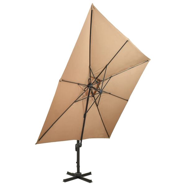 vidaXL Zwevende parasol met dubbele bovenkant 300x300 cm taupe