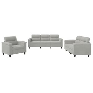 vidaXL 3-delige Loungeset met kussens microvezelstof lichtgrijs