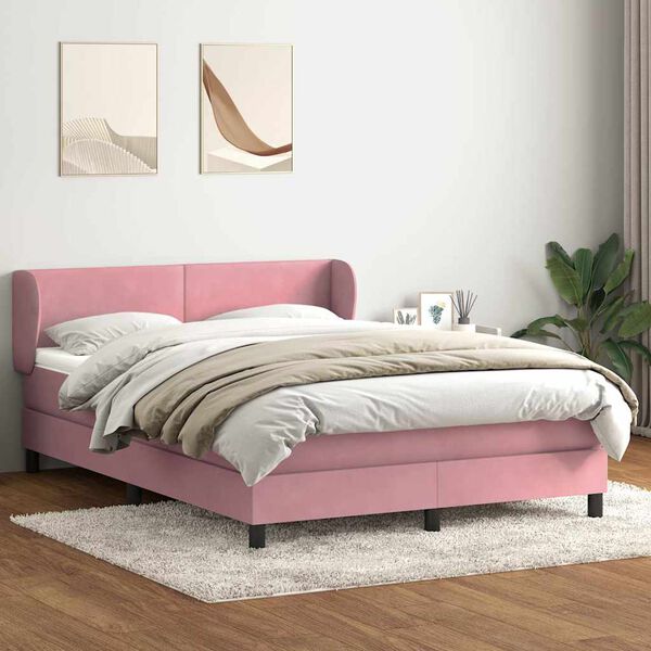 vidaXL Boxspring met matras fluweel roze 160x210 cm