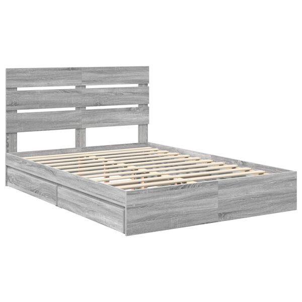 vidaXL Opslag bed met lade Grijs Sonoma 150 x 200 cm Bewerkt hout