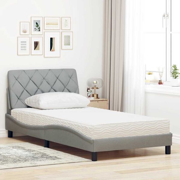 vidaXL Bed met matras stof lichtgrijs 100x200 cm