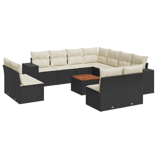 vidaXL 12-delige Loungeset met kussens poly rattan zwart