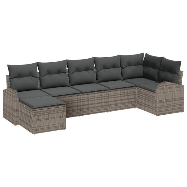 vidaXL Tuin Sofa Set met kussen 7 pcs Grijs Poly riet