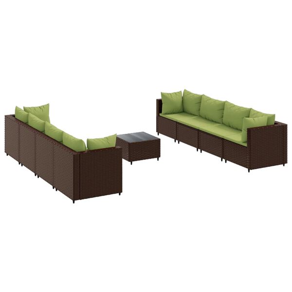 vidaXL 9-delige Loungeset met kussens poly rattan bruin