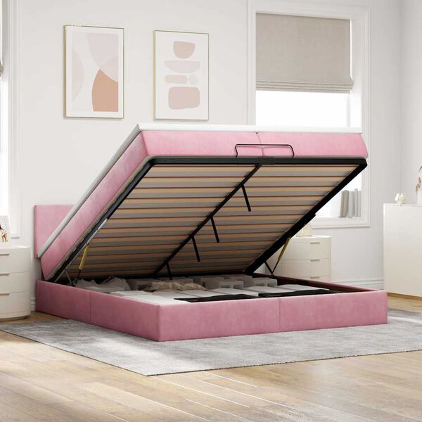 vidaXL Ottoman bed met matras 200x200 cm fluweel roze
