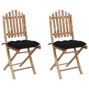 vidaXL Opklapbare stoelen (2 stuks) met kussens, bamboe