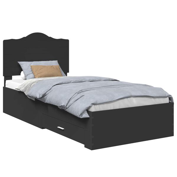 vidaXL Bedframe met hoofdeinde Zwart 100 x 200 cm Bewerkt hout