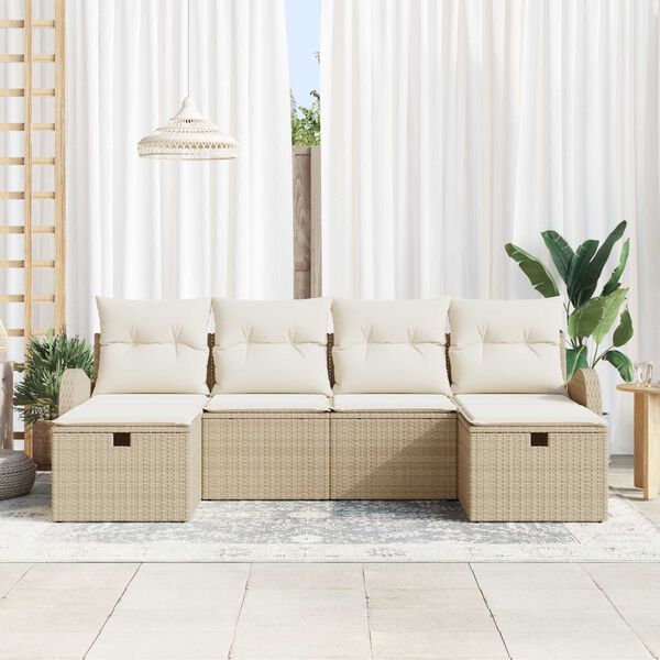 vidaXL Tuin Sofa Set met kussen met opslag 6 pcs Beige poly rattan