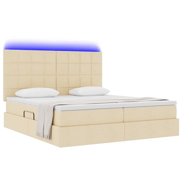 vidaXL Bed met LED-striplichten met hoofdeinde Cr&egrave;me 180 x 200 cm Stof
