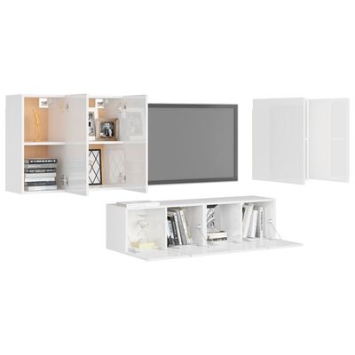 vidaXL 6-delige Tv-meubelset spaanplaat hoogglans wit