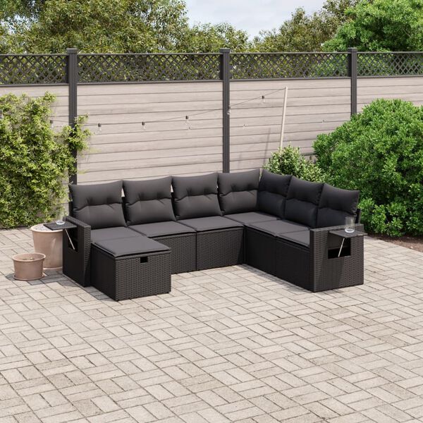 vidaXL 7-delige Loungeset met kussens poly rattan zwart