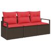 vidaXL Tuinbankenset met kussen 3 pcs Bruin en Rood poly rattan