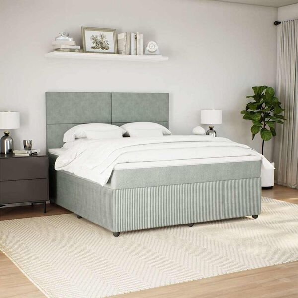 vidaXL Boxspring met matras fluweel lichtgrijs 180x200 cm