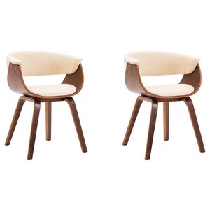 vidaXL Eetkamerstoelen 2 st gebogen hout en kunstleer cr&egrave;mekleurig