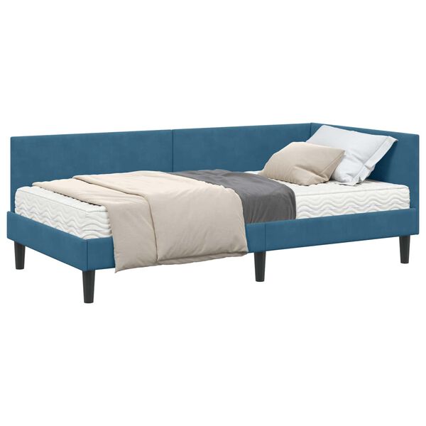 vidaXL Hoekbedframe met Matras Anders 2 pcs Blauw Fluweel