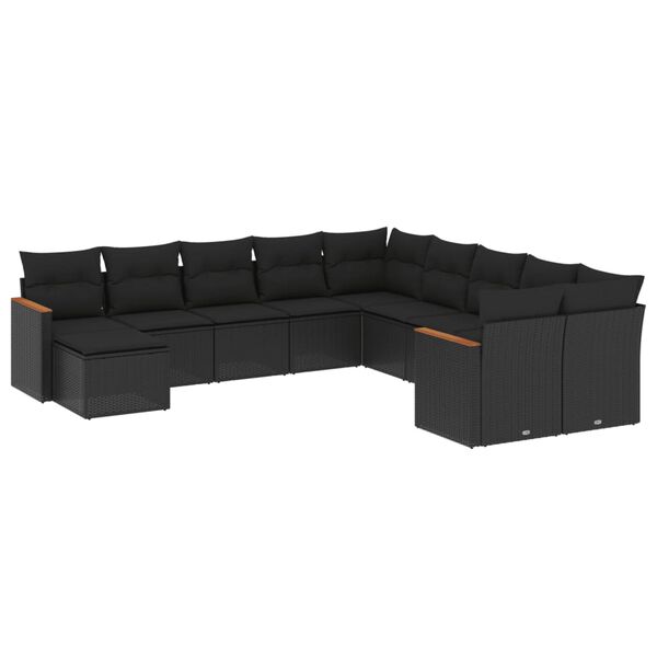 vidaXL 11-delige Loungeset met kussens poly rattan zwart