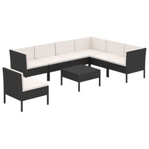 vidaXL 8-delige Loungeset met kussens poly rattan zwart