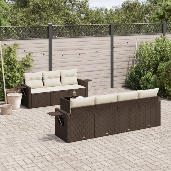 vidaXL 8-delige Loungeset met kussens poly rattan bruin