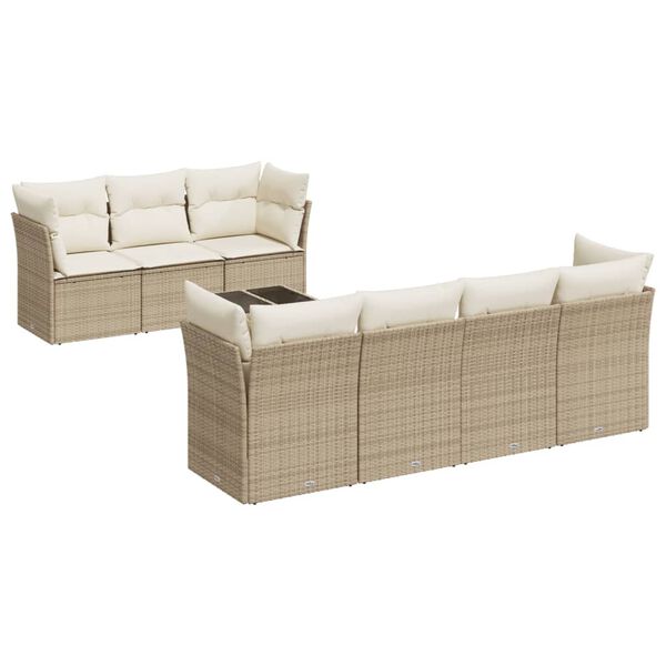 vidaXL 8-delige Loungeset met kussens poly rattan beige