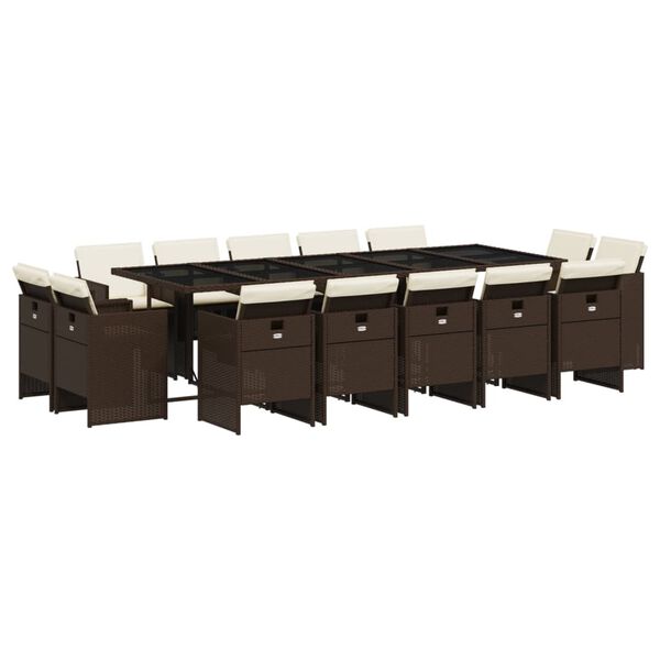 vidaXL 15-delige Tuinset met kussens poly rattan bruin