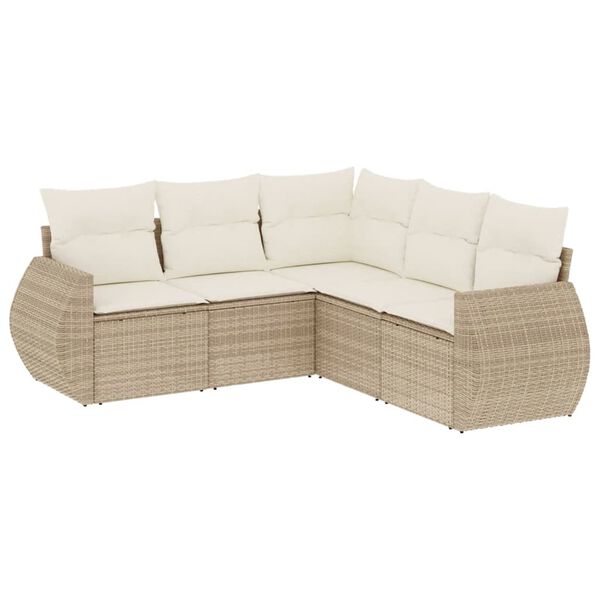 vidaXL 5-delige Loungeset met kussens poly rattan beige