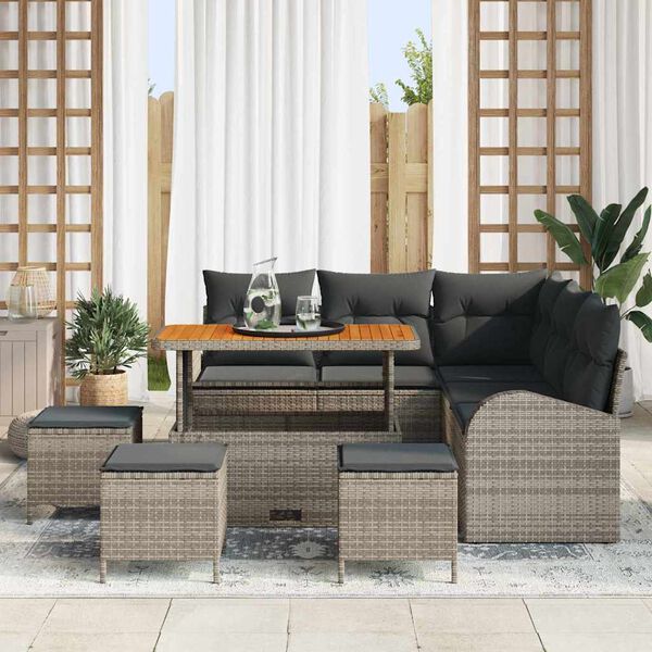 vidaXL Tuinbankenset met kussen 9 pcs Grijs poly rattan