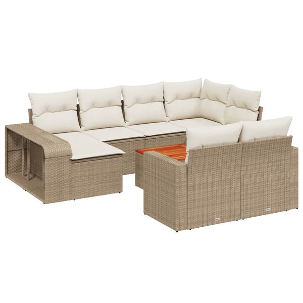 vidaXL 11-delige Tuinset met kussens poly rattan beige
