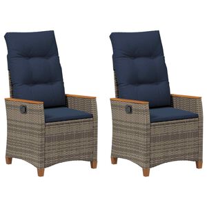 vidaXL Verstelbare tuinstoel 2 pcs Grijs en Marineblauw poly rattan