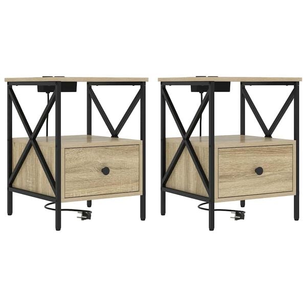 vidaXL Nachtkastje 2 pcs Sonoma Eiken 41,5 x 40,5 x 55 cm Bewerkt hout