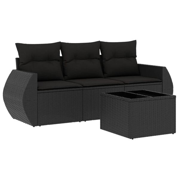 vidaXL 4-delige Loungeset met kussens poly rattan zwart