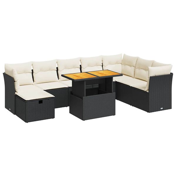 vidaXL 9-delige Loungeset met kussens poly rattan acacia zwart