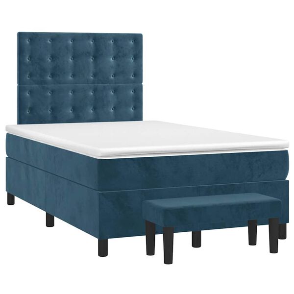 vidaXL Boxspring met matras fluweel donkerblauw 120x190 cm