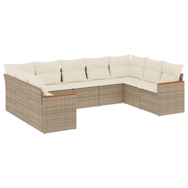 vidaXL 9-delige Loungeset met kussens poly rattan beige