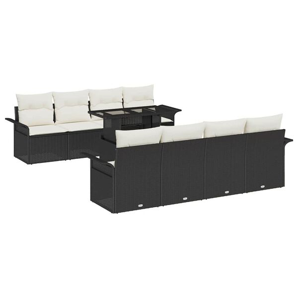 vidaXL Tuin Sofa Set met kussen 9 pcs Zwart Poly riet