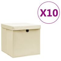 vidaXL Opbergboxen met deksel 10 st 28x28x28 cm crèmekleurig