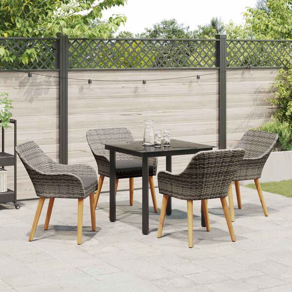 vidaXL Tuin eettafelset met kussen 5 pcs Grijs poly rattan