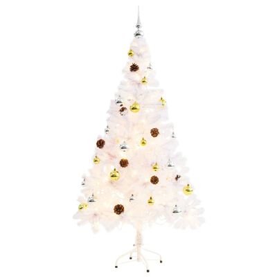 vidaXL Kunstkerstboom met kerstballen en LED's 150 cm wit