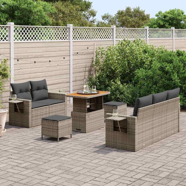 vidaXL Tuin Sofa Set met kussen 8 pcs Grijs poly rattan
