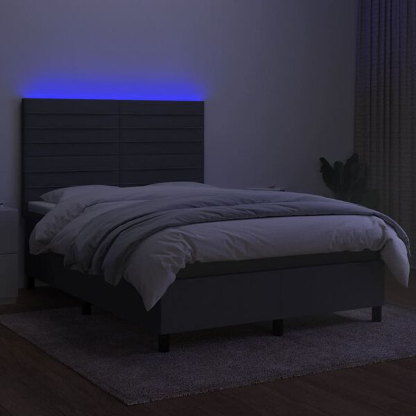 vidaXL Boxspring met matras en LED stof donkergrijs 140x200 cm