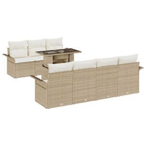 vidaXL Tuin Sofa Set met kussen met opslag 8 pcs Beige Poly Rattan