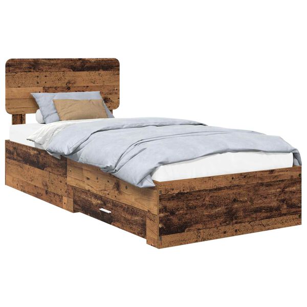 vidaXL Bedframe met hoofdeinde Oudhout 100 x 200 cm Bewerkt hout