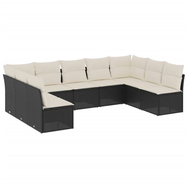 vidaXL 9-delige Loungeset met kussens poly rattan zwart