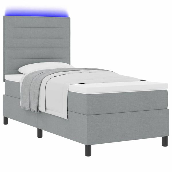 vidaXL Boxspring bed met matras met LED Lichtgrijs 80 x 200 cm Stof